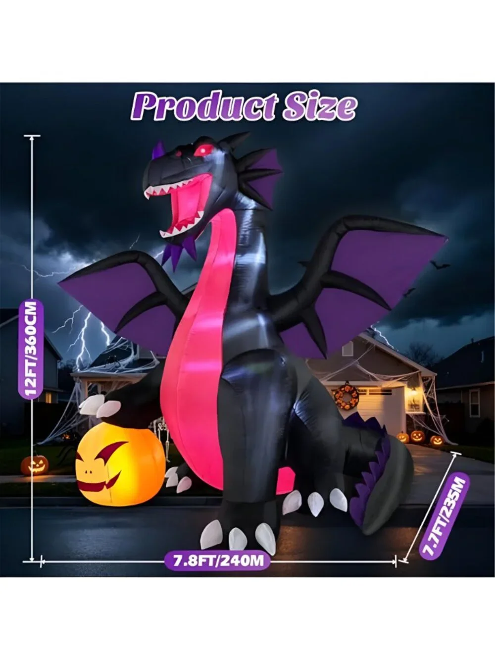 12FT Halloween Inflatable Dragon with Pumpkin Outdoor Decoration